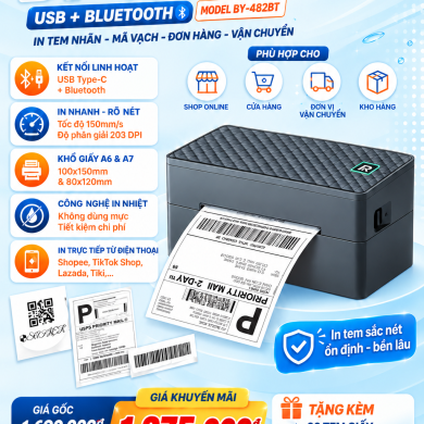 M&aacute;y in nhiệt BY-482BT &ndash; In tem m&atilde; vạch nhanh, kết nối Bluetooth tiện lợi, in đơn h&agrave;ng A6 A7 hoặc in tem nh&atilde;n Logo