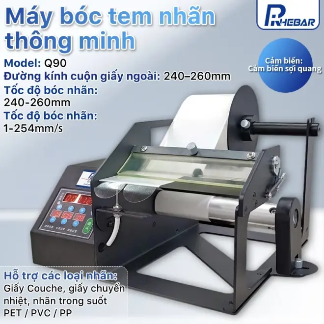 Rhebar Máy Bóc Tem Nhãn Thông Minh Tự Động Q90 - Bóc Nhãn Trong Suốt, Đếm Tự Động, Dễ Dùng