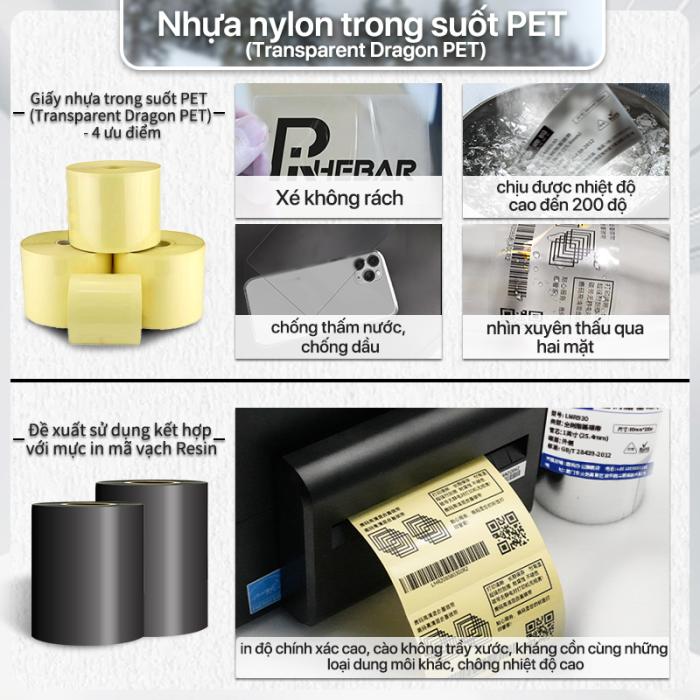 Rhebar Ruy băng mực in mã vạch Resin LMR552 110mmx70m/110mmx300m/70mmx300m | In Siêu Nét | Chống Trầy Xước | Tương Thích Zebra