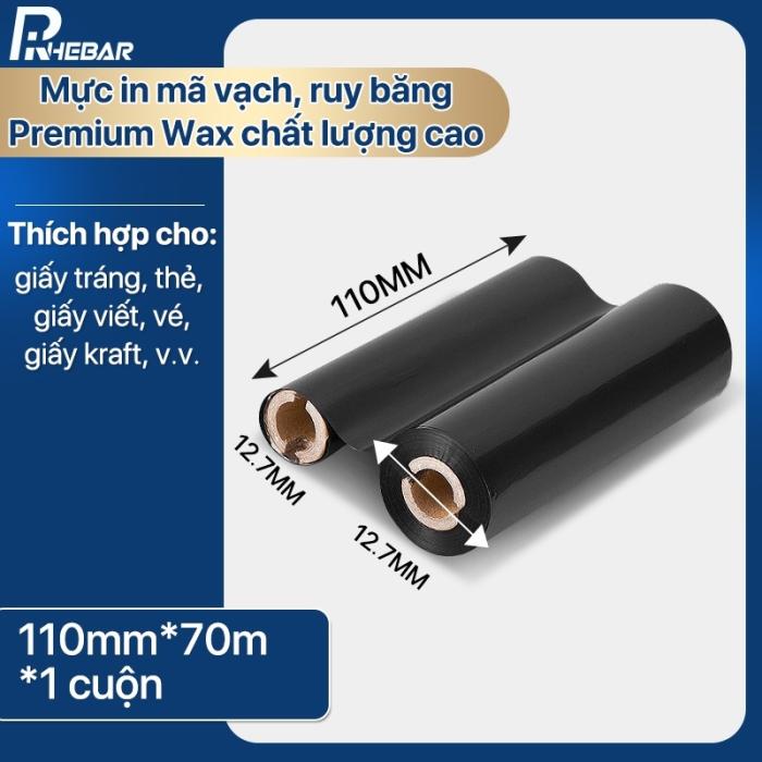 Rhebar Mực in mã vạch Premium Wax Ribbon  LMR208 chất lượng cao 110mm*300m & 70mm*300m in rõ nét không dễ phai RoHS compliant cho giấy decal trắng và thẻ