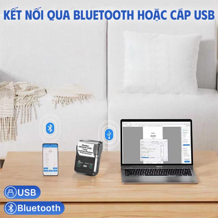 Rhebar Máy In 58mm – In Nhanh 90mm/s, Hóa Đơn Sắc Nét - Hỗ Trợ Mọi POS, In Nhanh – Pin Khủng – Bền Bỉ -In 203dpi - Dễ Sử Dụng