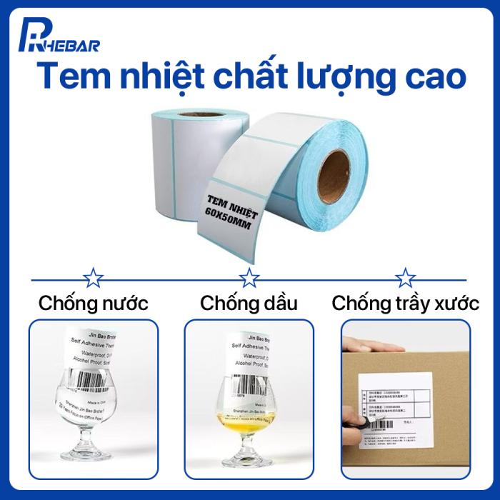Rhebar Giấy In Tem Nhiệt - Tem Nh&atilde;n Decal Nhiệt 80mm x 60mm - Cuộn Tem Ship, Tem Barcode