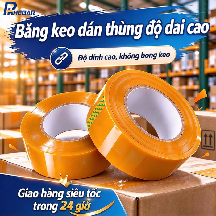 Băng Keo D&aacute;n Th&ugrave;ng M&agrave;u V&agrave;ng Kem Cao Cấp - Băng D&iacute;nh Đ&oacute;ng H&agrave;ng BOPP Si&ecirc;u B&aacute;m D&iacute;nh, Độ Dai Cao Kh&oacute; Đứt
