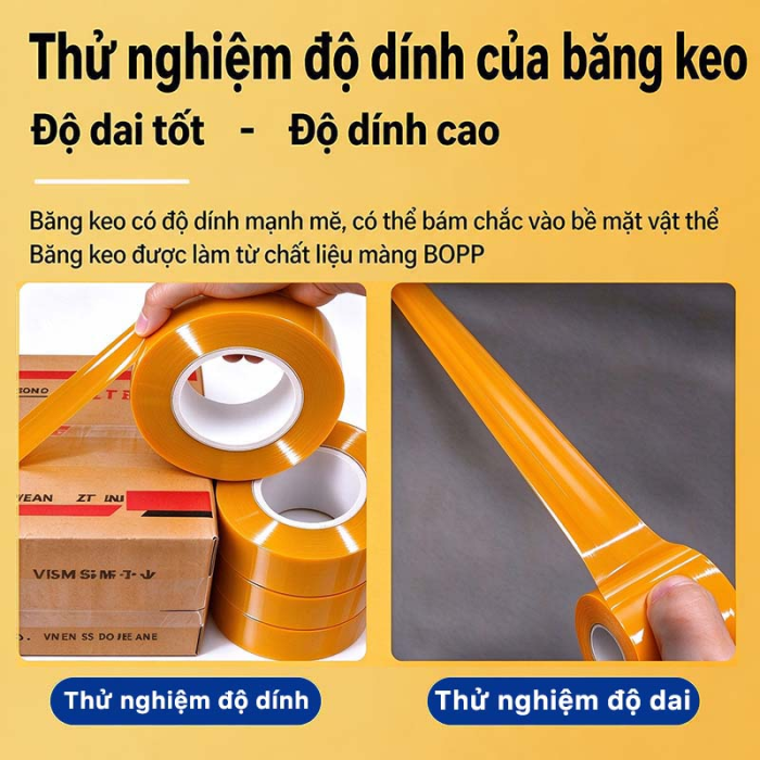 Băng Keo D&aacute;n Th&ugrave;ng M&agrave;u V&agrave;ng Kem Cao Cấp - Băng D&iacute;nh Đ&oacute;ng H&agrave;ng BOPP Si&ecirc;u B&aacute;m D&iacute;nh, Độ Dai Cao Kh&oacute; Đứt