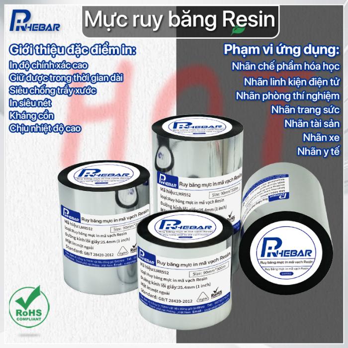 Rhebar Ruy băng mực in mã vạch Resin LMR552 110mmx70m/110mmx300m/70mmx300m | In Siêu Nét | Chống Trầy Xước | Tương Thích Zebra