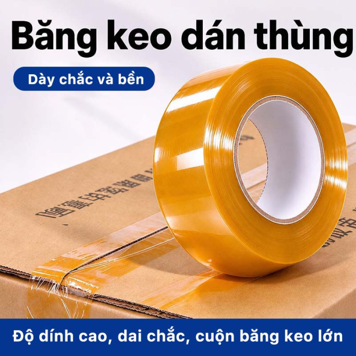 Băng Keo D&aacute;n Th&ugrave;ng M&agrave;u V&agrave;ng Kem Cao Cấp - Băng D&iacute;nh Đ&oacute;ng H&agrave;ng BOPP Si&ecirc;u B&aacute;m D&iacute;nh, Độ Dai Cao Kh&oacute; Đứt