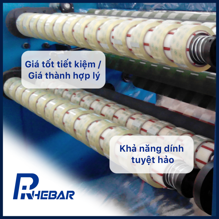 Băng Keo PE Trong Suốt RHEBAR 46.5mm Đủ M&eacute;t D&aacute;n Th&ugrave;ng Carton Độ D&iacute;nh Cao 50m 90m 340m 60 Micron