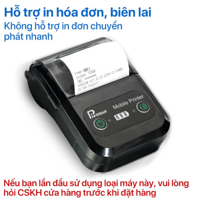 Rhebar Máy In 58mm – In Nhanh 90mm/s, Hóa Đơn Sắc Nét - Hỗ Trợ Mọi POS, In Nhanh – Pin Khủng – Bền Bỉ -In 203dpi - Dễ Sử Dụng