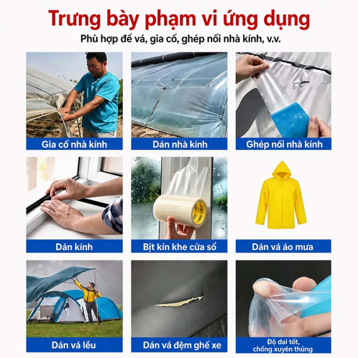 Băng Keo PVC D&aacute;n V&aacute; M&agrave;ng Nh&agrave; K&iacute;nh, Băng D&iacute;nh Gia Cố Nh&agrave; K&iacute;nh V&agrave; M&agrave;ng Nhựa, Nhiều M&agrave;u V&agrave; Quy C&aacute;ch