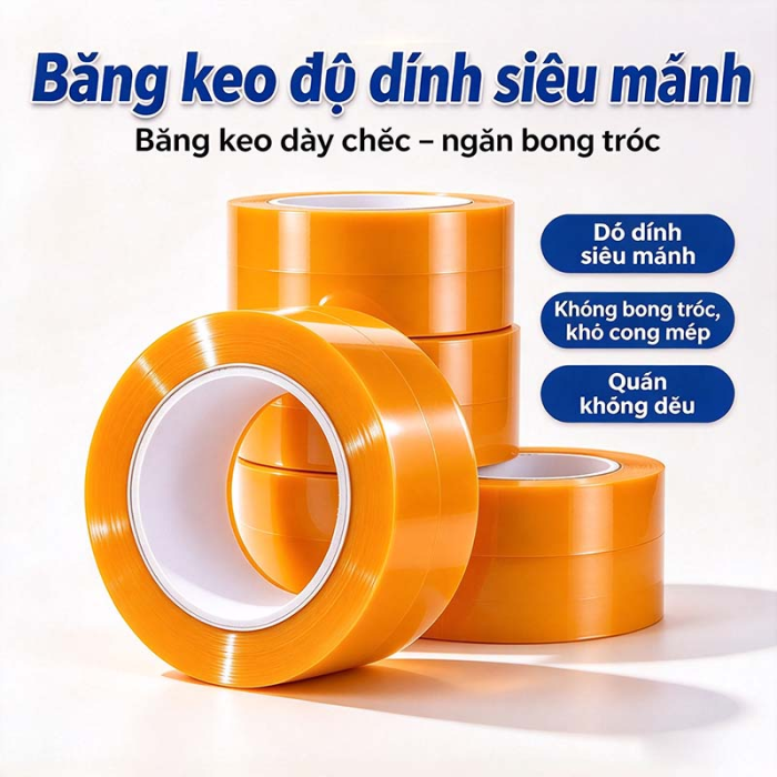 Băng Keo D&aacute;n Th&ugrave;ng M&agrave;u V&agrave;ng Kem Cao Cấp - Băng D&iacute;nh Đ&oacute;ng H&agrave;ng BOPP Si&ecirc;u B&aacute;m D&iacute;nh, Độ Dai Cao Kh&oacute; Đứt