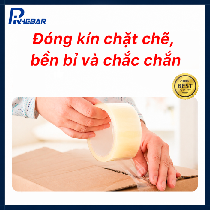 Băng Keo PE Trong Suốt RHEBAR 46.5mm Đủ M&eacute;t D&aacute;n Th&ugrave;ng Carton Độ D&iacute;nh Cao 50m 90m 340m 60 Micron