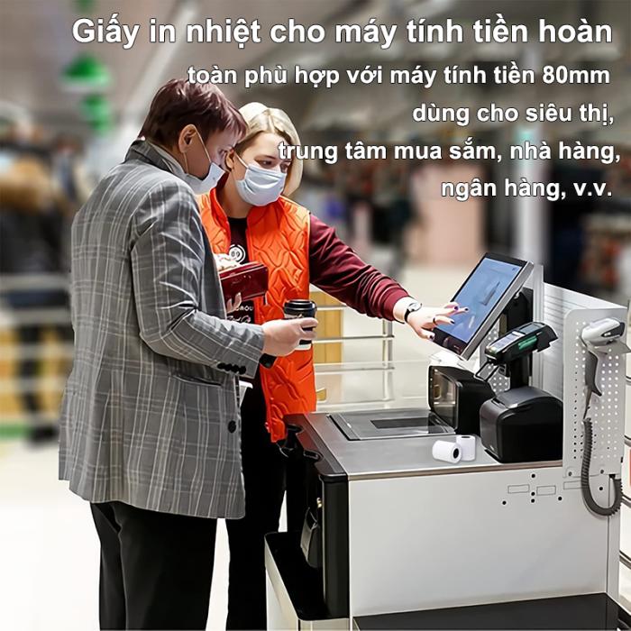 Giấy In Bill K80x80 Giấy In Nhiệt Liền Cuộn Cho M&aacute;y In H&oacute;a Đơn Cầm Tay, M&aacute;y POS - Bề Mặt Trắng Mịn Kh&ocirc;ng Bụi