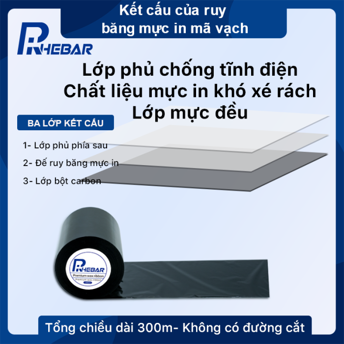 Rhebar Ruy băng mực in mã vạch Premium Wax Resin LMR313 HD 110mmx300m Chống Trầy Xước In Rõ Nét Tương Thích Zebra TSC RoHS Compliant