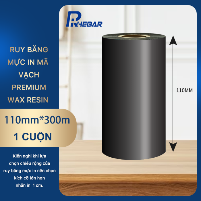 Rhebar Ruy băng mực in mã vạch Premium Wax Resin LMR313 HD 110mmx300m Chống Trầy Xước In Rõ Nét Tương Thích Zebra TSC RoHS Compliant