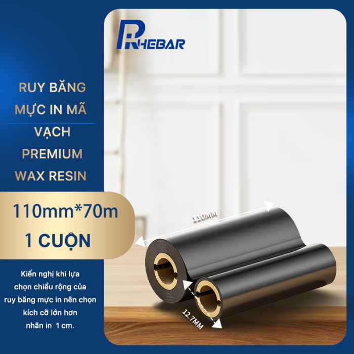 Rhebar Ruy băng mực in mã vạch Premium Wax Resin LMR313 HD 110mmx300m Chống Trầy Xước In Rõ Nét Tương Thích Zebra TSC RoHS Compliant