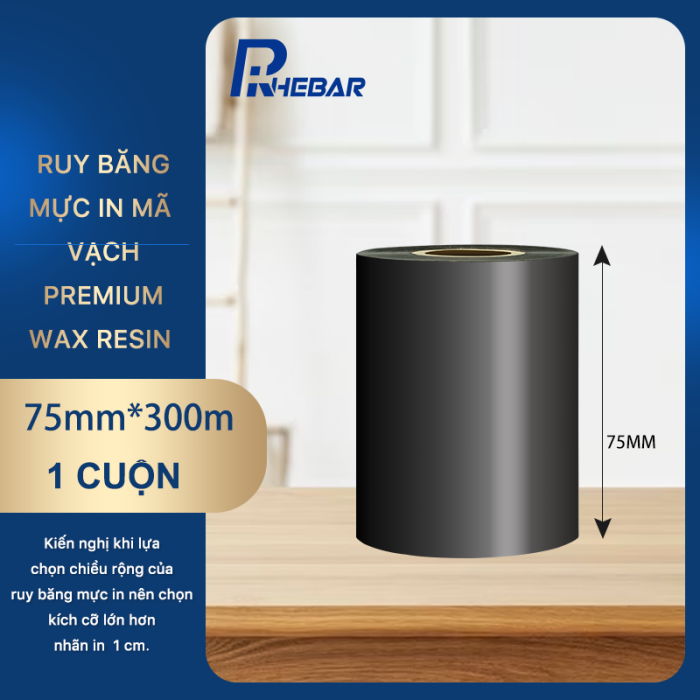 Rhebar Ruy băng mực in mã vạch Premium Wax Resin LMR313 HD 110mmx300m Chống Trầy Xước In Rõ Nét Tương Thích Zebra TSC RoHS Compliant