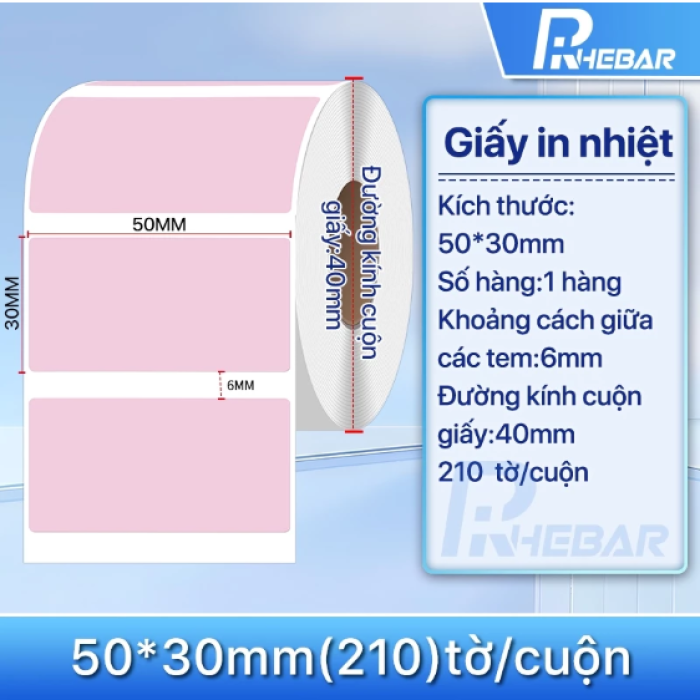 Rhebar Giấy in tem Nhiệt chống nước không dễ bị xé rách kích thước 40x30mm 50x30mm 50x50mm 50x80mm Nhãn logo, nhãn nh