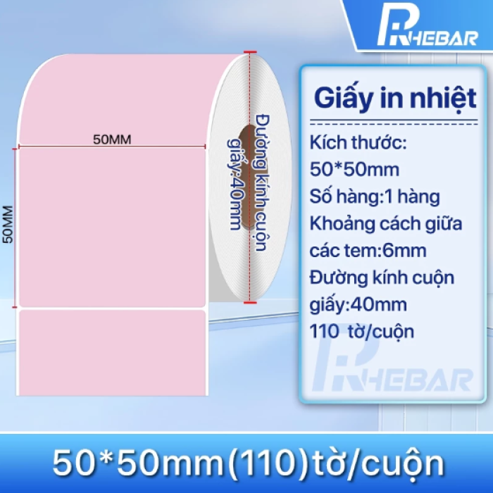 Rhebar Giấy in tem Nhiệt chống nước không dễ bị xé rách kích thước 40x30mm 50x30mm 50x50mm 50x80mm Nhãn logo, nhãn nh