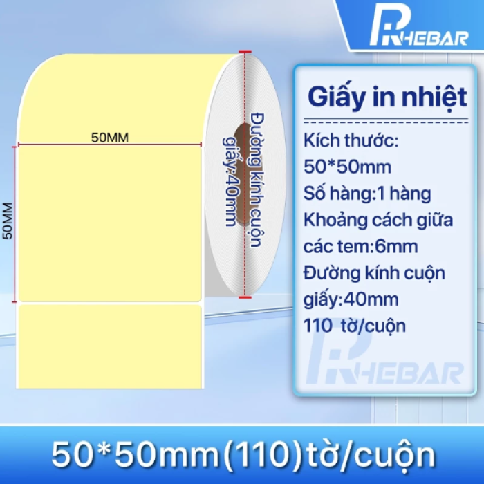 Rhebar Giấy in tem Nhiệt chống nước không dễ bị xé rách kích thước 40x30mm 50x30mm 50x50mm 50x80mm Nhãn logo, nhãn nh