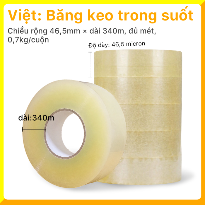 Băng Keo PE Trong Suốt RHEBAR 46.5mm Đủ M&eacute;t D&aacute;n Th&ugrave;ng Carton Độ D&iacute;nh Cao 50m 90m 340m 60 Micron