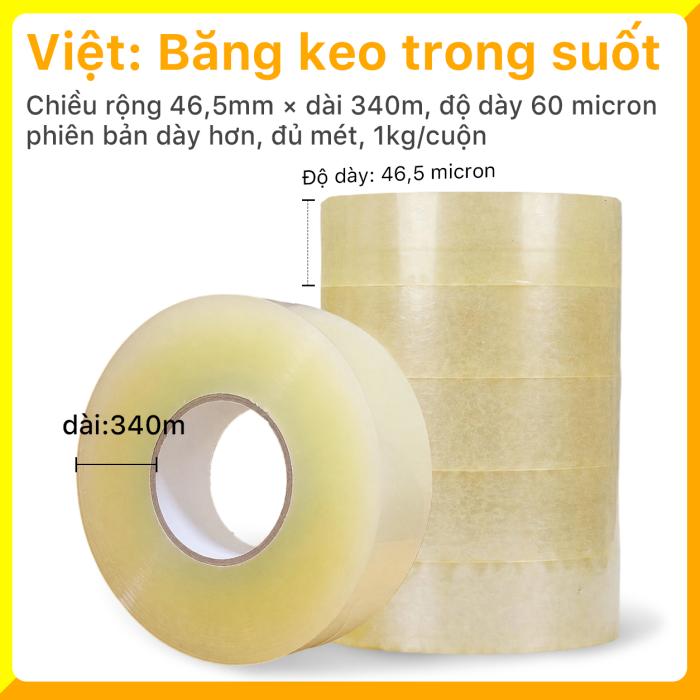 Băng Keo PE Trong Suốt RHEBAR 46.5mm Đủ M&eacute;t D&aacute;n Th&ugrave;ng Carton Độ D&iacute;nh Cao 50m 90m 340m 60 Micron