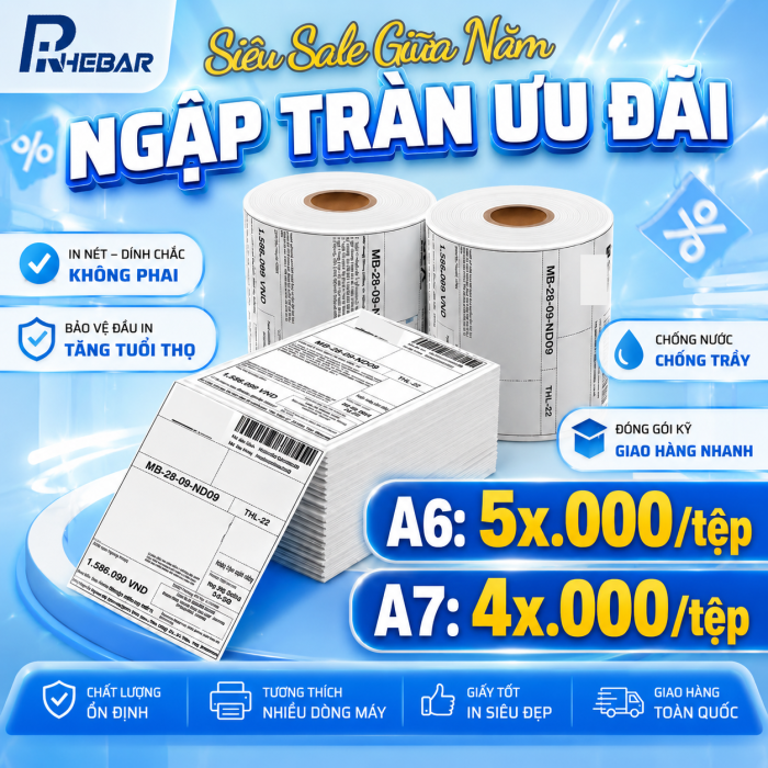 Giấy in nhiệt A6/A7 100*150mm/76*130mm C&Oacute; SẴN LỚP D&Aacute;N - In Đơn Shopee TMĐT