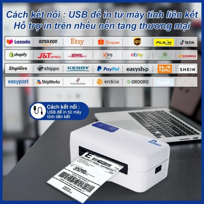 RHEBAR Máy in nhiệt A7 in đơn hàng, mã vận đơn, mã vạch, phiếu gửi hàng, logo có sẵn lớp keo tự dính