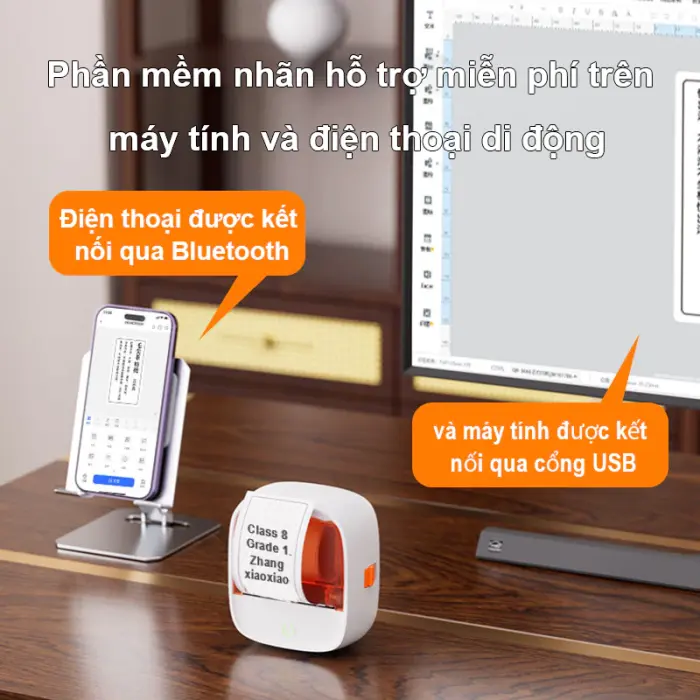 Rhebar B21 Máy in nhãn nhiệt mini bluetooth không cần mực Máy làm nhãn có băng dính