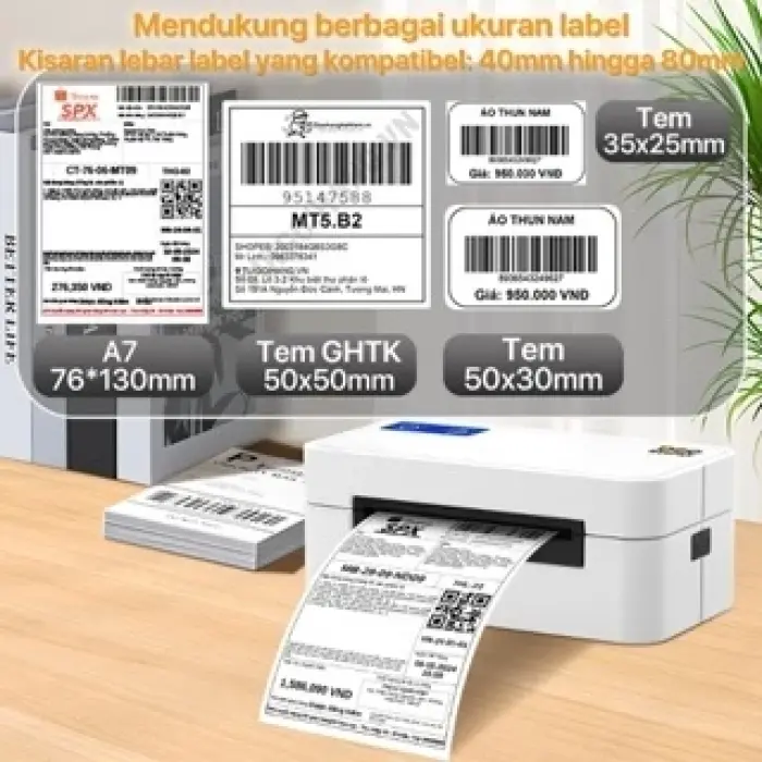 RHEBAR Máy in nhiệt A7 in đơn hàng, mã vận đơn, mã vạch, phiếu gửi hàng, logo có sẵn lớp keo tự dính