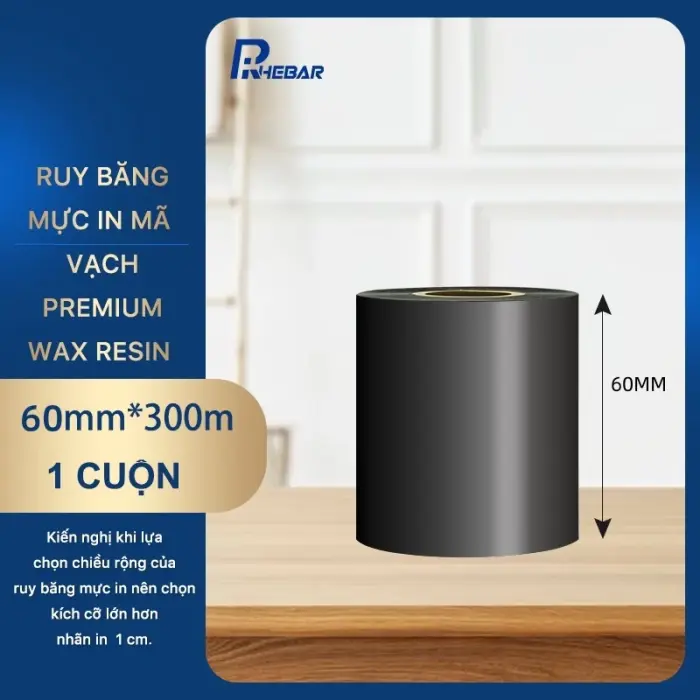 Rhebar Ruy băng mực in mã vạch Premium Wax Resin LMR313 HD 110mmx300m Chống Trầy Xước In Rõ Nét Tương Thích Zebra TSC RoHS Compliant