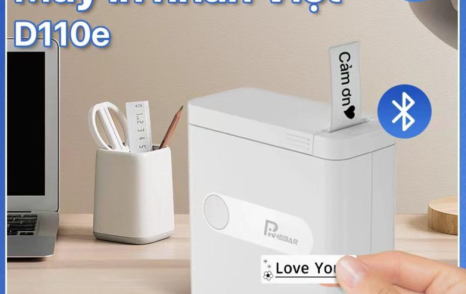 Rhebar  Máy In Nhãn Mini D110E Bluetooth – Máy In Nhiệt Cầm Tay- In Tem Nhãn Rõ Nét – Mã Vạch –  Đa Năng