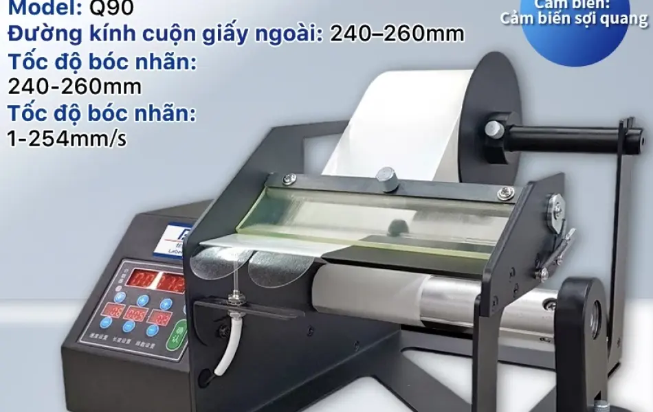 Rhebar Máy Bóc Tem Nhãn Thông Minh Tự Động Q90 - Bóc Nhãn Trong Suốt, Đếm Tự Động, Dễ Dùng