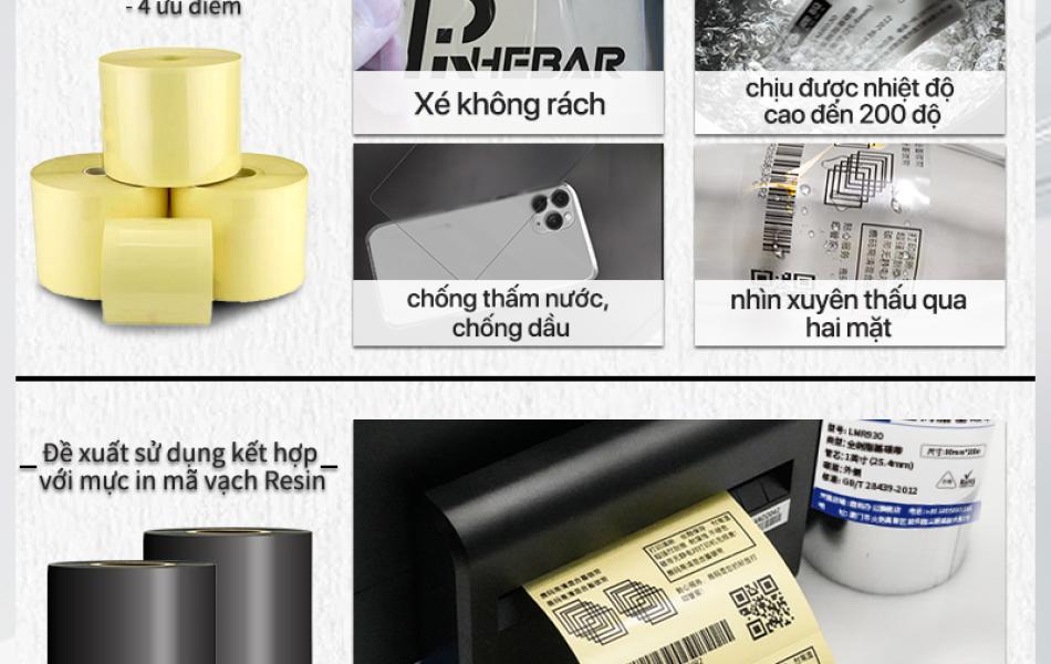 Rhebar Ruy băng mực in mã vạch Resin LMR552 110mmx70m/110mmx300m/70mmx300m | In Siêu Nét | Chống Trầy Xước | Tương Thích Zebra