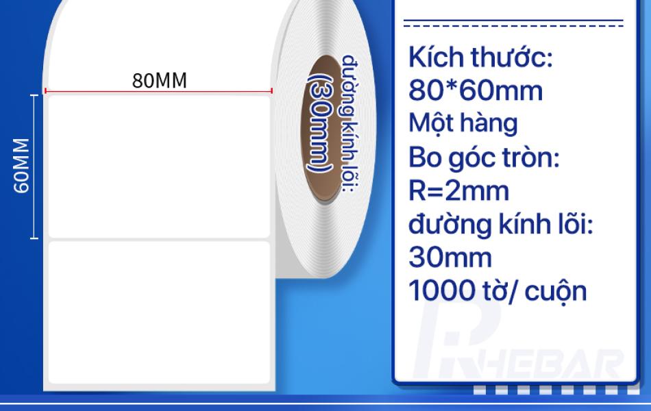 Rhebar Giấy In Tem Nhiệt - Tem Nh&atilde;n Decal Nhiệt 80mm x 60mm - Cuộn Tem Ship, Tem Barcode