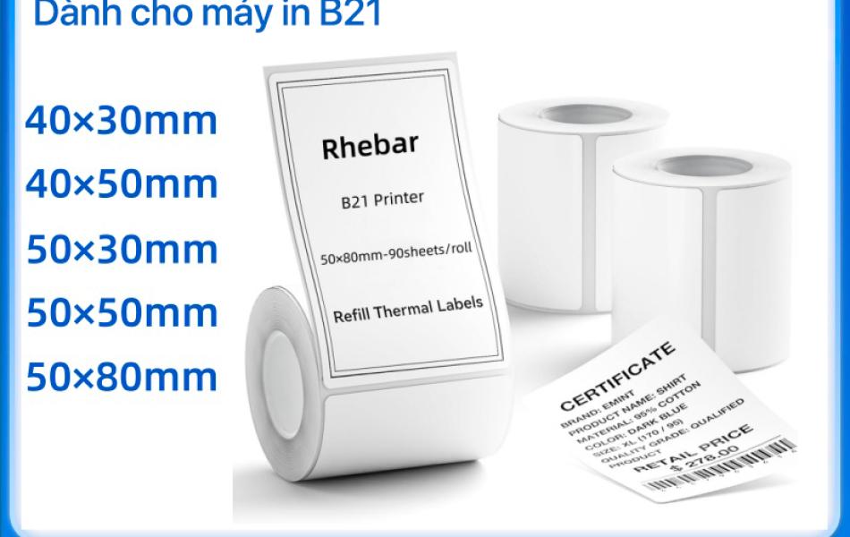 Nh&atilde;n Nhiệt Decal In Tem Logo 40x30 40x50 50x30 50x50 50x80mm Giấy In Nhi&ecirc;t Cho M&aacute;y In Nhiệt B21 Mini Bluetooth