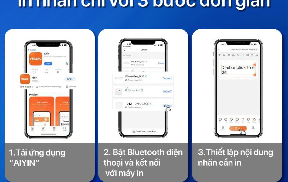 Rhebar  Máy In Nhãn Mini D110E Bluetooth – Máy In Nhiệt Cầm Tay- In Tem Nhãn Rõ Nét – Mã Vạch –  Đa Năng
