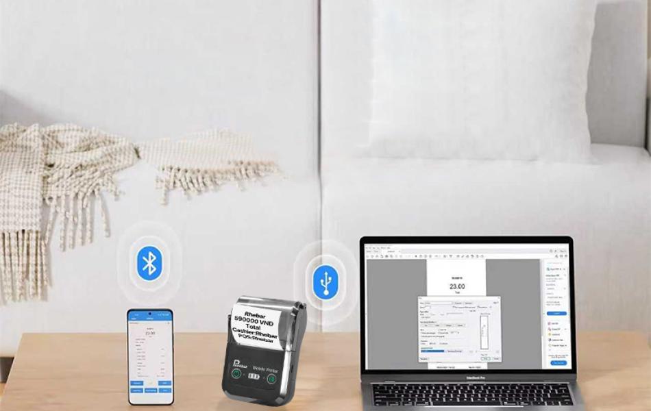 Rhebar Máy In 58mm – In Nhanh 90mm/s, Hóa Đơn Sắc Nét - Hỗ Trợ Mọi POS, In Nhanh – Pin Khủng – Bền Bỉ -In 203dpi - Dễ Sử Dụng