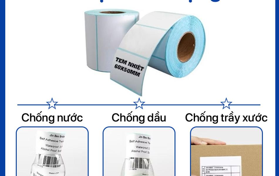 Rhebar Giấy In Tem Nhiệt - Tem Nh&atilde;n Decal Nhiệt 80mm x 60mm - Cuộn Tem Ship, Tem Barcode