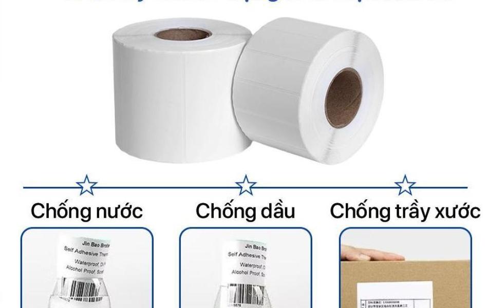Giấy Couche In Tem Nh&atilde;n Rhebar &ndash; 35mm x 22mm-3000 tem &ndash; In M&atilde; Vạch Sắc N&eacute;t &ndash; D&ugrave;ng Với Mực Ribbon
