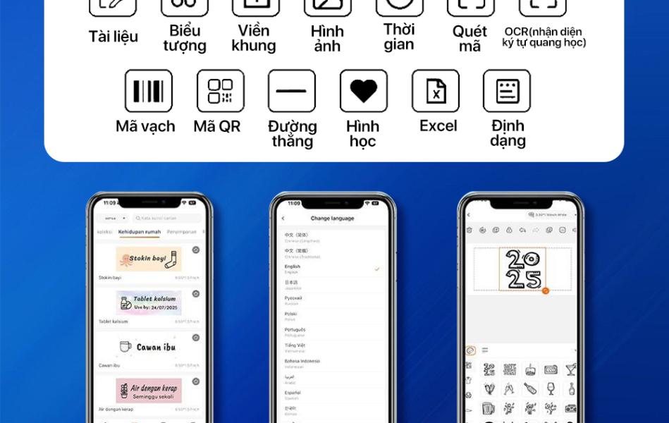 Rhebar  Máy In Nhãn Mini D110E Bluetooth – Máy In Nhiệt Cầm Tay- In Tem Nhãn Rõ Nét – Mã Vạch –  Đa Năng