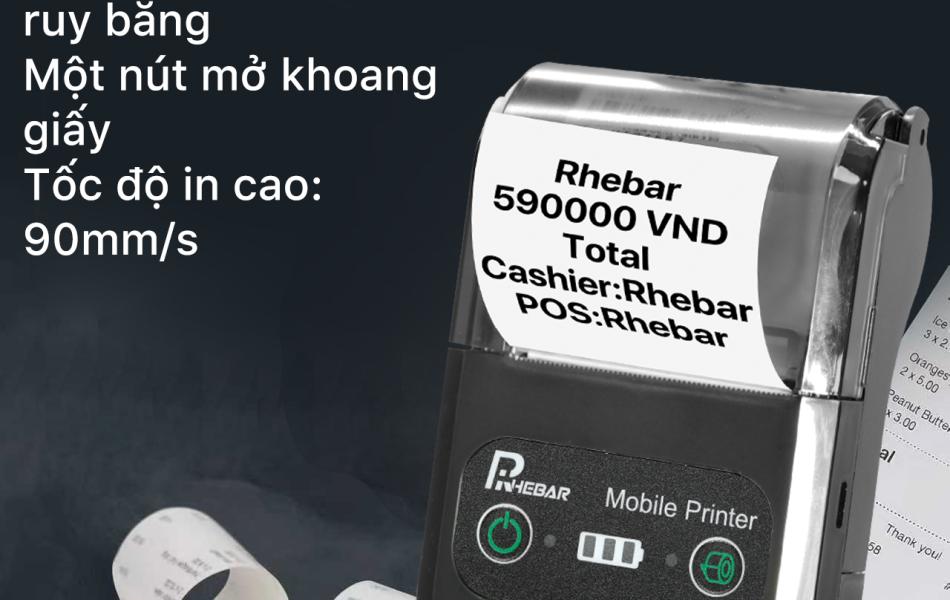 Rhebar Máy In 58mm – In Nhanh 90mm/s, Hóa Đơn Sắc Nét - Hỗ Trợ Mọi POS, In Nhanh – Pin Khủng – Bền Bỉ -In 203dpi - Dễ Sử Dụng