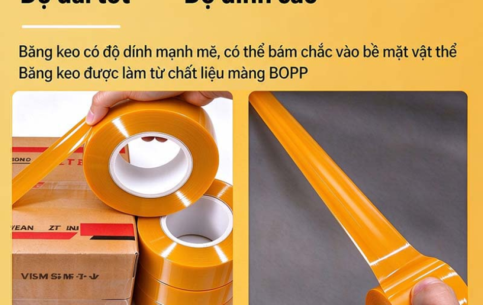 Băng Keo D&aacute;n Th&ugrave;ng M&agrave;u V&agrave;ng Kem Cao Cấp - Băng D&iacute;nh Đ&oacute;ng H&agrave;ng BOPP Si&ecirc;u B&aacute;m D&iacute;nh, Độ Dai Cao Kh&oacute; Đứt
