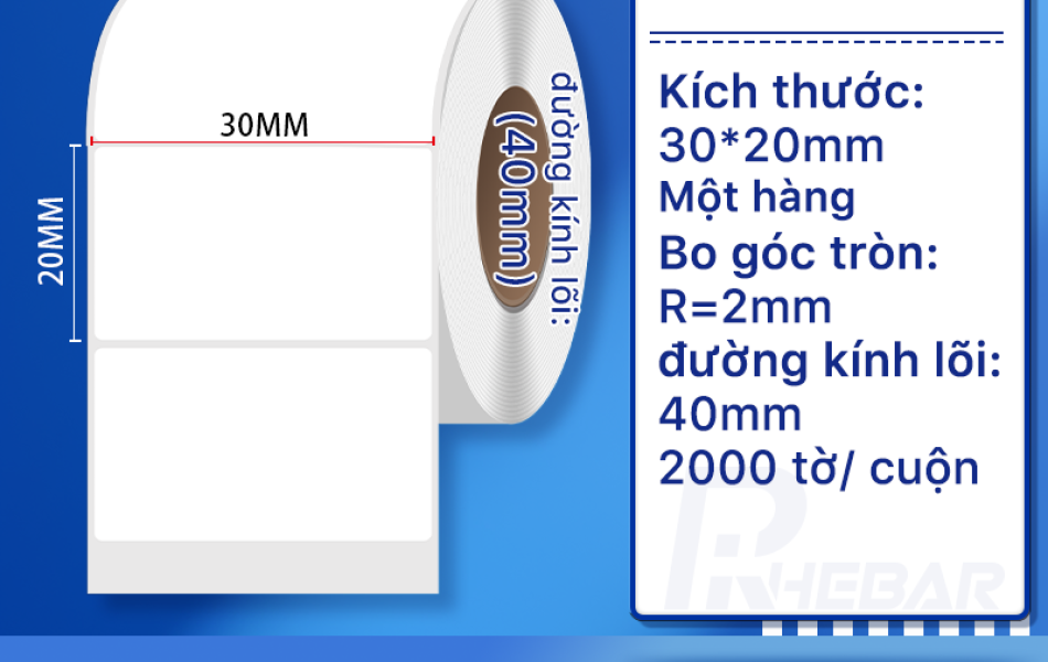 Rhebar Giấy In Tem Nhiệt - Tem Nh&atilde;n Decal Nhiệt 30mm x 20mm -2000 tem / cuộn- Cuộn Tem Ship, Tem Barcode