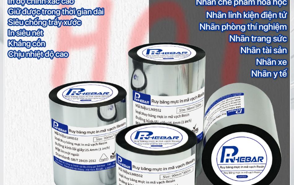 Rhebar Ruy băng mực in mã vạch Resin LMR552 110mmx70m/110mmx300m/70mmx300m | In Siêu Nét | Chống Trầy Xước | Tương Thích Zebra