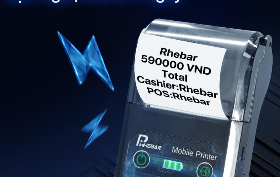 Rhebar Máy In 58mm – In Nhanh 90mm/s, Hóa Đơn Sắc Nét - Hỗ Trợ Mọi POS, In Nhanh – Pin Khủng – Bền Bỉ -In 203dpi - Dễ Sử Dụng