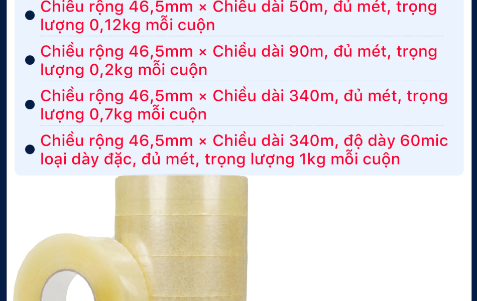 Băng Keo PE Trong Suốt RHEBAR 46.5mm Đủ M&eacute;t D&aacute;n Th&ugrave;ng Carton Độ D&iacute;nh Cao 50m 90m 340m 60 Micron