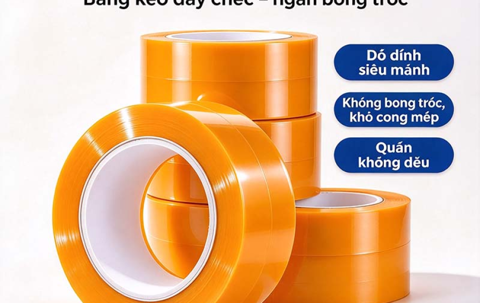 Băng Keo D&aacute;n Th&ugrave;ng M&agrave;u V&agrave;ng Kem Cao Cấp - Băng D&iacute;nh Đ&oacute;ng H&agrave;ng BOPP Si&ecirc;u B&aacute;m D&iacute;nh, Độ Dai Cao Kh&oacute; Đứt