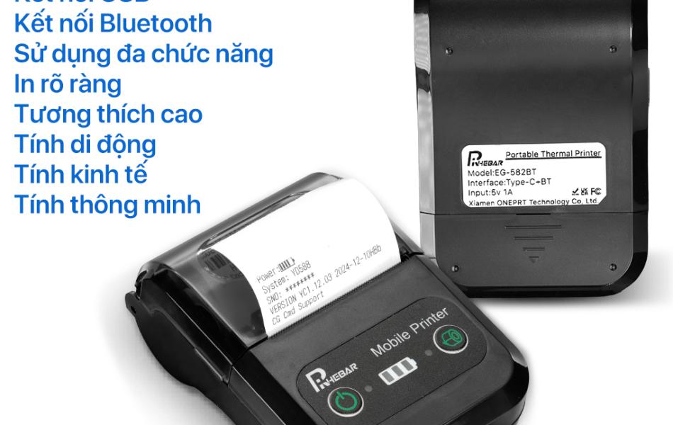 Rhebar Máy In 58mm – In Nhanh 90mm/s, Hóa Đơn Sắc Nét - Hỗ Trợ Mọi POS, In Nhanh – Pin Khủng – Bền Bỉ -In 203dpi - Dễ Sử Dụng
