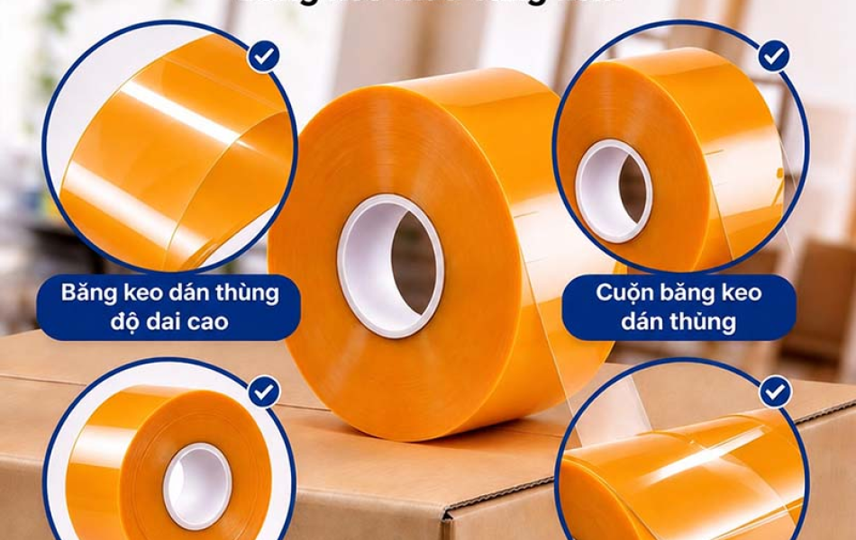 Băng Keo D&aacute;n Th&ugrave;ng M&agrave;u V&agrave;ng Kem Cao Cấp - Băng D&iacute;nh Đ&oacute;ng H&agrave;ng BOPP Si&ecirc;u B&aacute;m D&iacute;nh, Độ Dai Cao Kh&oacute; Đứt
