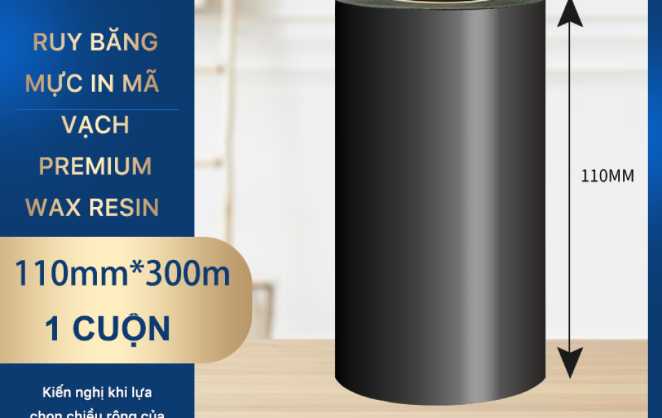 Rhebar Ruy băng mực in mã vạch Premium Wax Resin LMR313 HD 110mmx300m Chống Trầy Xước In Rõ Nét Tương Thích Zebra TSC RoHS Compliant